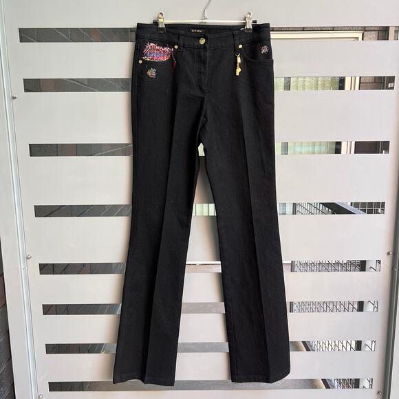 Escada Black Bootcut Embroidered Denim Jeans Size 36 - Picture 2 of 9